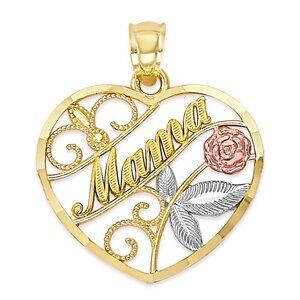 Solid 10k Gold Heart Shaped Mama Pendant - Mothers Day Jewelry Gifts